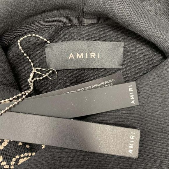 Amiri Logo Embroidered Bandana Print Hoodie - Black - Picture 4 of 12